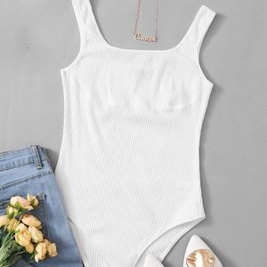 Solid Rib-Knit Tank Bodysuit - XL - White